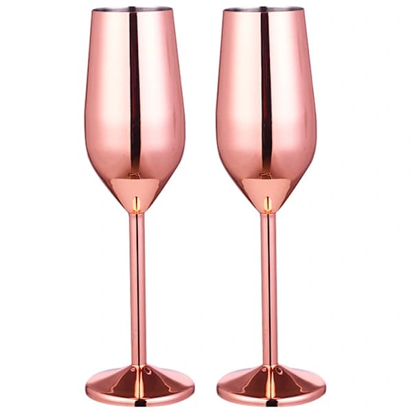 2-pack vinglas i rostfritt stål - champagneglas 220 ml [roséguld]