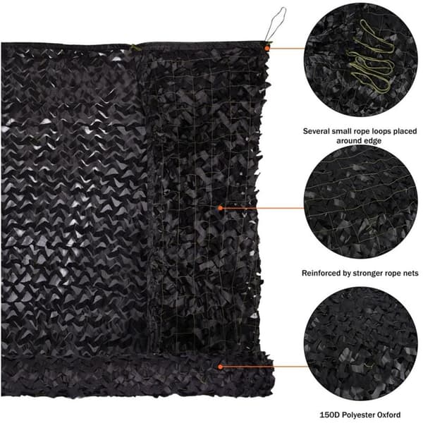 Sort 150D net skyggesejl – Camouflage design – Mål 3x4m – Vandtæt og rustbestandig – Nem installation