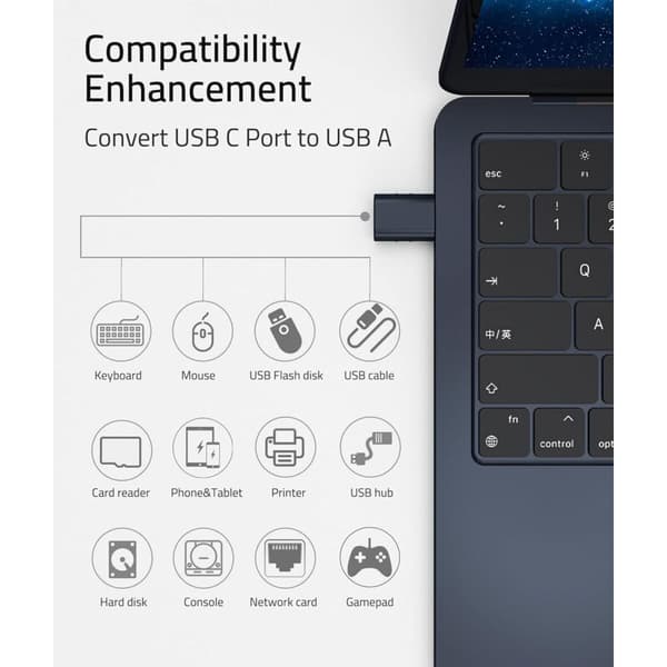 USB-C til USB-adapter, 2-pak; USB-C han til USB 3 hun-adapter