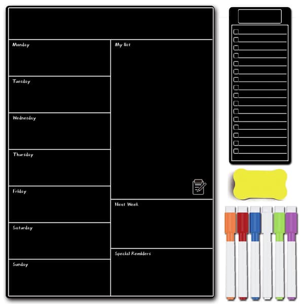 Magnetisk whiteboard til køleskab, blødt whiteboard og bærbart ugeskema (4-delt sæt)