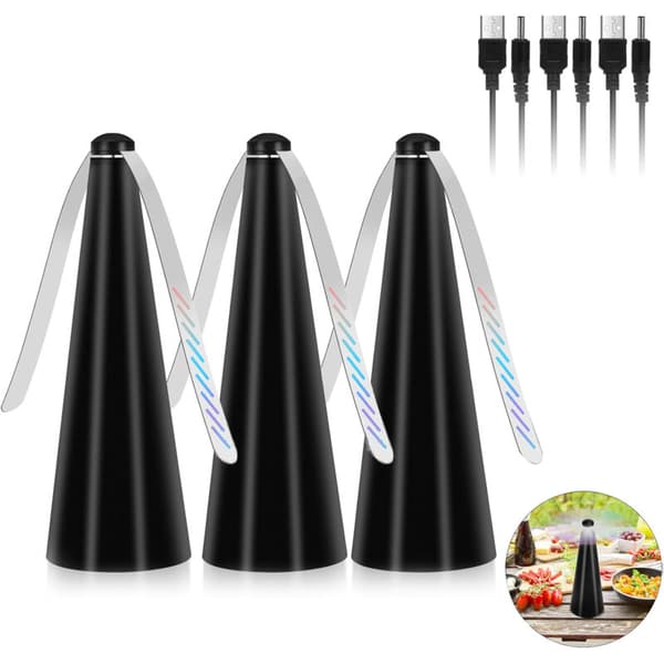3-pack myggavvisande fläkt – mjuka blad – matskydd för picknick och grillar – USB-driven