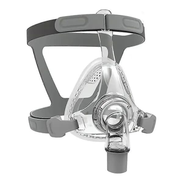 Heldekkende CPAP-maske med hodejustering, albue-/sviveljustering og putejustering.