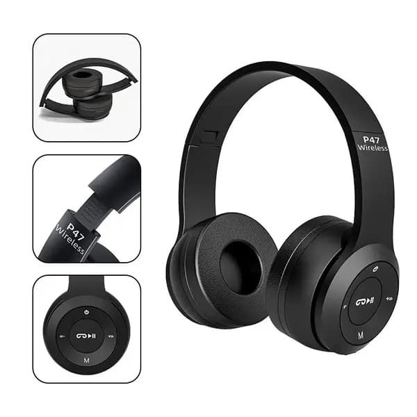 Langattomat Bluetooth On-Ear-kuulokkeet mikrofonilla, musta