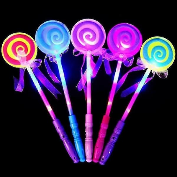 Glow Stick Spinning Lollipop Tryllestav Sæt Med 5 Lysende Festartikler Til Børn Og Voksne, Tilfældig Farve