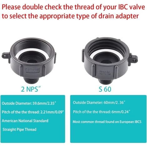 2 adaptere til IBC-beholdere 275/330. 2 tommer NPS fint gevind