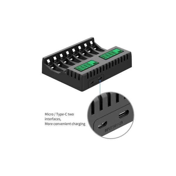 Batterilader med LCD-skjerm, smart 8-spors lader for AA/AAA NiCd NiMH oppladbare batterier, AA/AAA-lader
