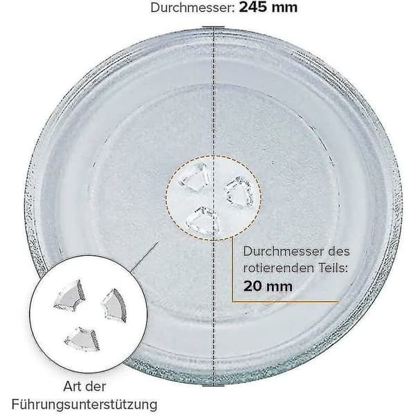 Yleiskäyttöinen mikroaaltouunin lasinen pyöritysalusta 3 kiinnikkeellä. 245mm