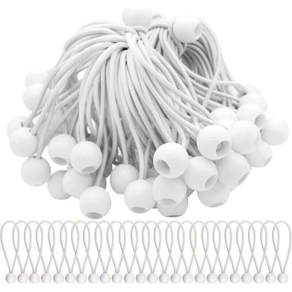 Pakke med 50 elastiske strammere, elastiske snorer med kuler, strikksnorer, elastiske kuler for markiser, telt, bannere og presenninger. TRIMEC