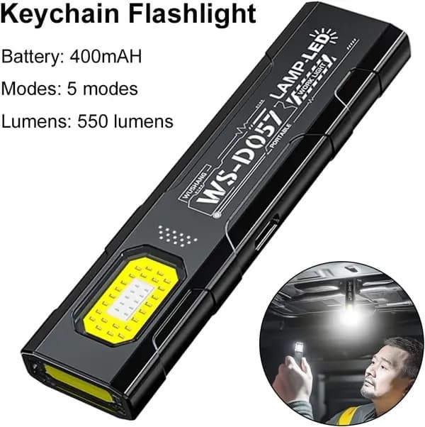 2-pakning USB-C oppladbare lommelykter – 550 lumen LED, 5 lysmoduser, 400 mAh batteri