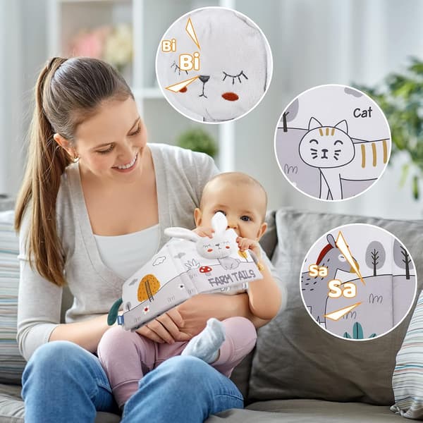 Babyböcker, mjuka och prasslande tygsensoriska leksaker, högkontrast mjuka tygböcker