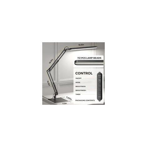 SKYLEO Bordlampe - Ultratynd base og justerbar leddelt arm. Timerfunktion. Hukommelsesfunktion. 1300LM. 12W. Sort