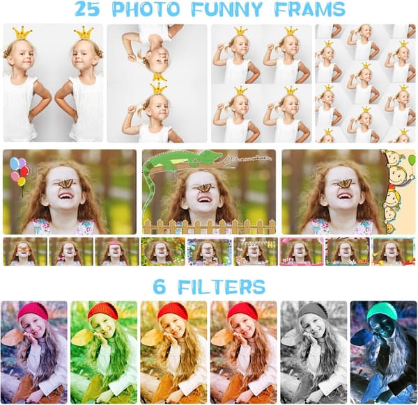 Barnkamera med videofunktion, 180° vridbar lins, 2,4-tums selfiekamera.