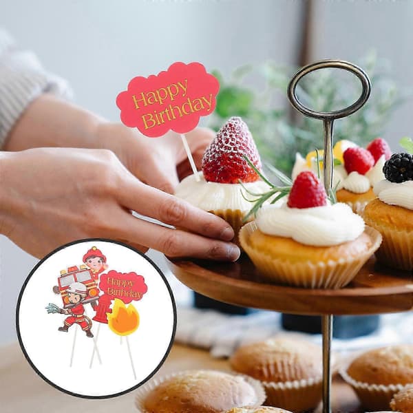 2 sett med brannmann-tema cupcake-topper kake-pinner kake-innstikk-kort bursdagskake-pynt