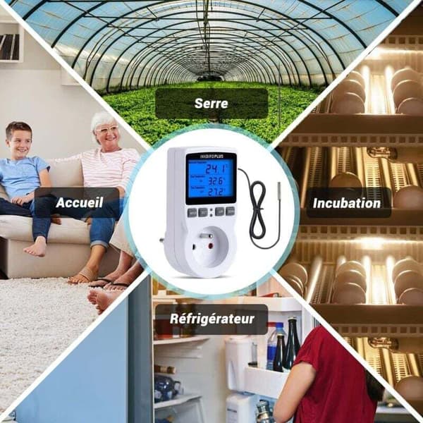 Termostatstik. Temperaturregulator. Programmerbar digital timer med probe. Termostatstik til drivhus/akvarievarmer (1 stk).