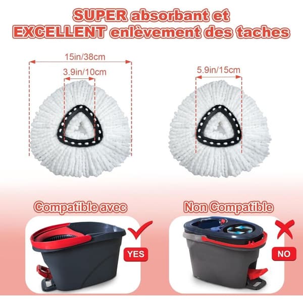Pakke med 5 erstatningshoder kompatible med Vileda EasyWring roterende mopper - Roterende moppehode-påfyll