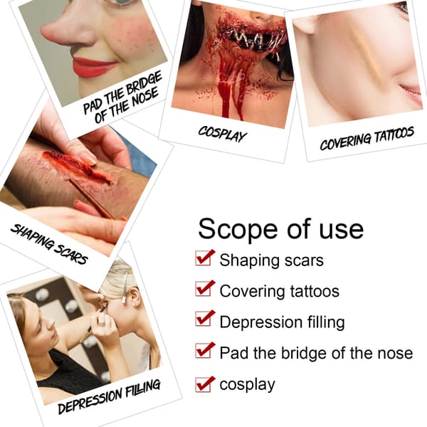 SFX Makeup-sæt med ar-voks og kunstig blodgel til Halloween og cosplay