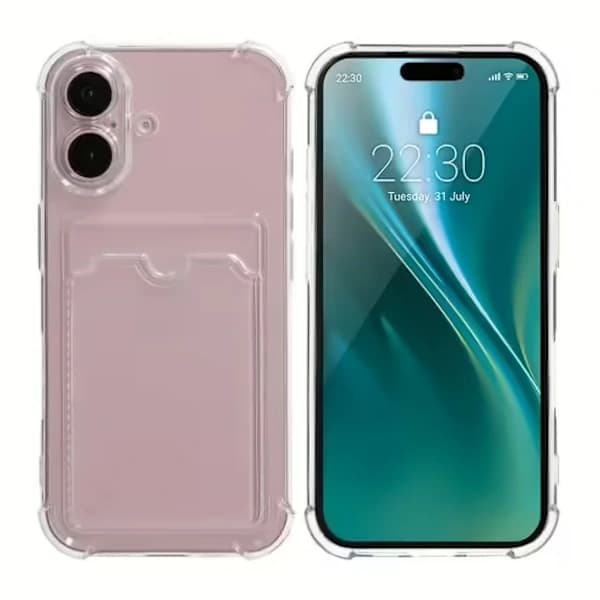 iPhone 16 Mobilskal med Stötsäkert Band och Kortplatser - Transparent