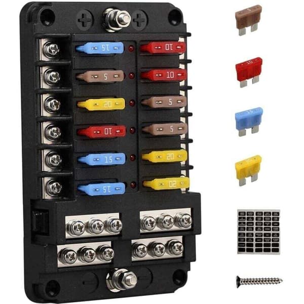 12V sikringsblok med jord og volt til bil, båd, RV, RZR