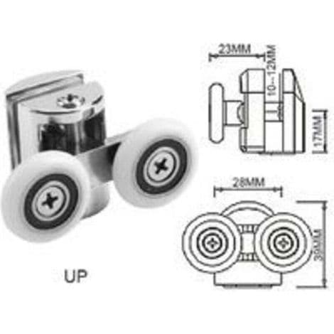 Set med 4 dubbla rullar för skjutbar duschdörr, 2 hjul, 23 mm, zink, badrum