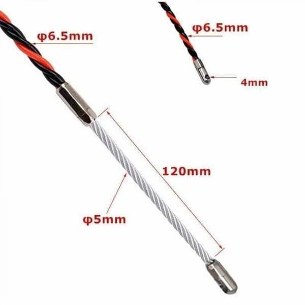 50m Elektrikertrekkefisk – 6mm Diameter – Vridd Polyester for Tette Rør – Fjærbelastet Føringshode