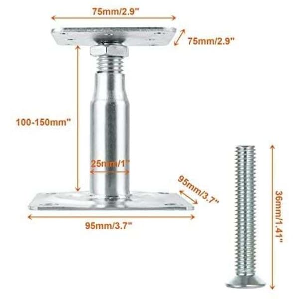Set med 4 justerbara galvaniserade stolpfästen, 100 till 150 mm. Robust takstöd för konstruktion