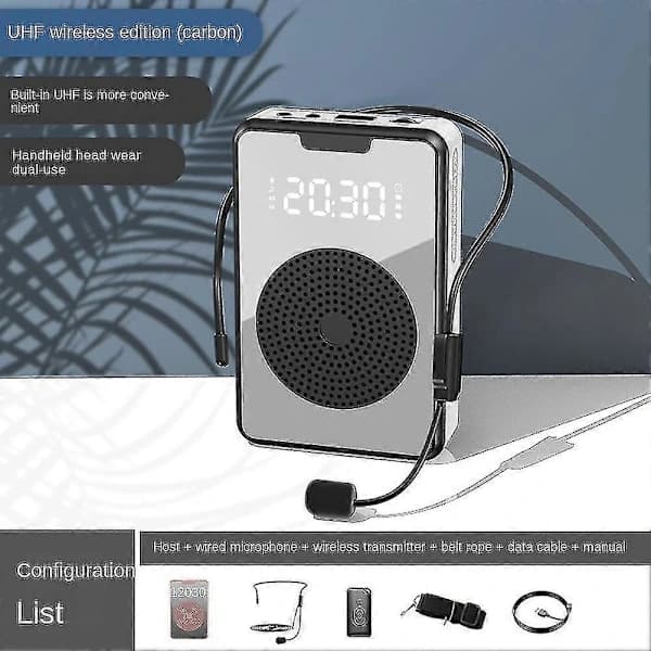 Trådlös röstförstärkare Bluetooth-mikrofonhögtalare med mikrofonheadset, för guide - Svart