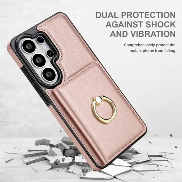 Samsung Galaxy S26 Ultra 5G-deksel med RFID tyverisikring og ringholder, rosegull