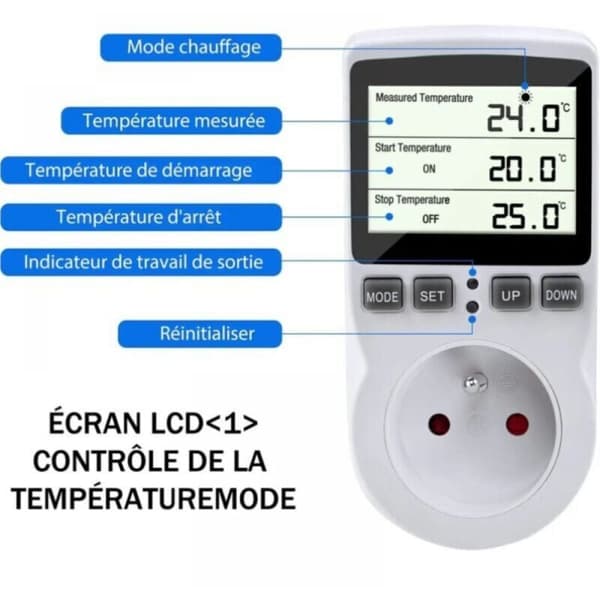 Termostatstik. Temperaturregulator. Programmerbar digital timer med probe. Termostatstik til drivhus/akvarievarmer (1 stk).