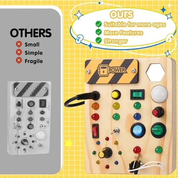 Montessori aktivitetsbrett for småbarn med 27 LED-lys, egnet for barn i alderen 1-6 år, sensorisk treleke, en gave til både gutter og jenter.