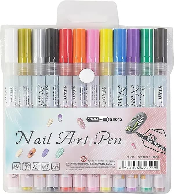 12 neglekunstbørster – 0,5 mm fin spids, vandtætte og hurtigtørrende neglekunstbørster