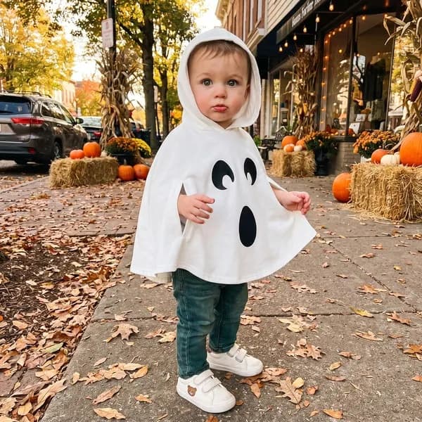Sød hættekappe Halloween-kostume til babyer og småbørn - Hvid til 4-5 år