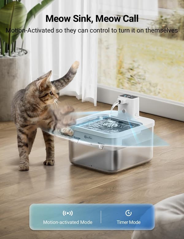 Trådløs vannfontene for katt, batteridrevet, hvit
