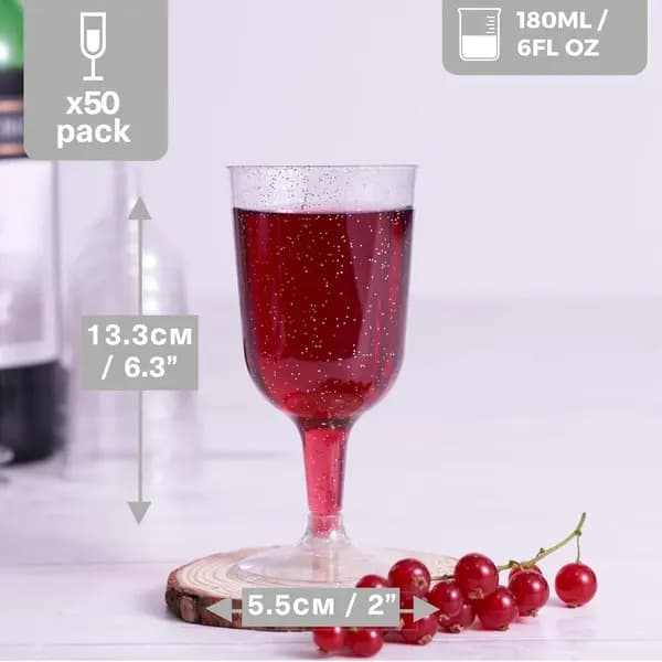 50-pakning klare vinglass i plast – engangsvinglass med stett til bryllup, fest, hage