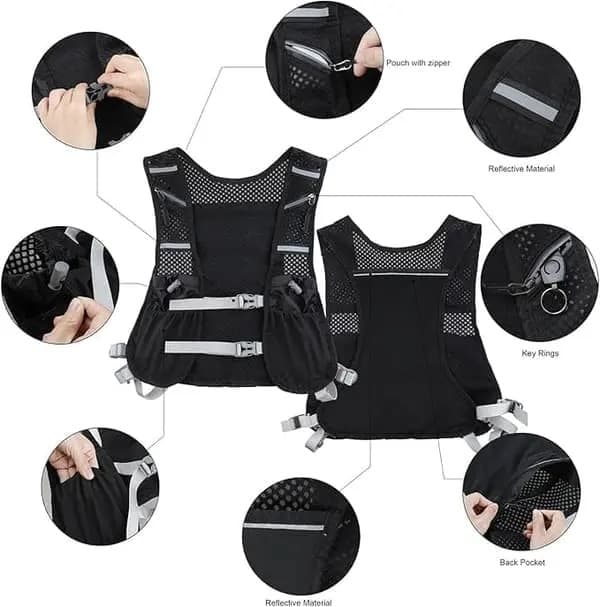 Hydration Løbevest - Letvægts Åndbar med 7 Lommer, Reflekterende Design, Vandflaskeholder