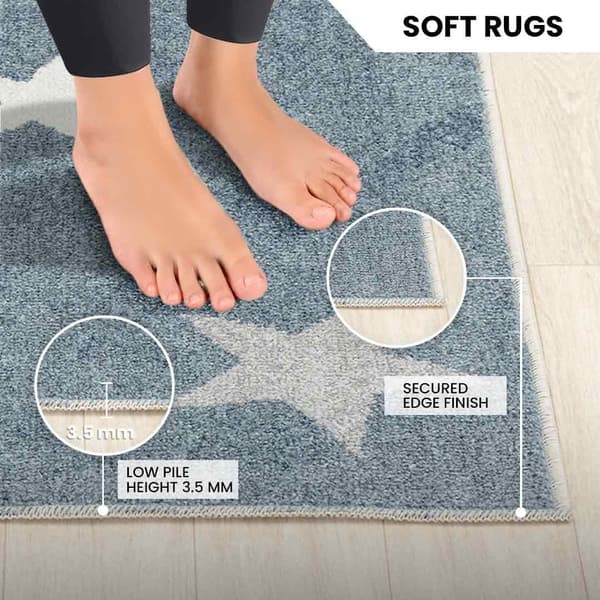 Børneværelsestæppe med stjernemønster, 80 x 150 cm, maskinvaskbart, egnet til drenge- og pigeværelser, legerum og børneværelser – Grå
