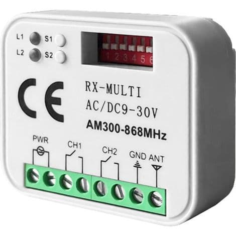 Uttag i garage - RX MULTI 300-900MHZ - 433 868MHz - AC/DC 9-30V - Med fjärrkontroll