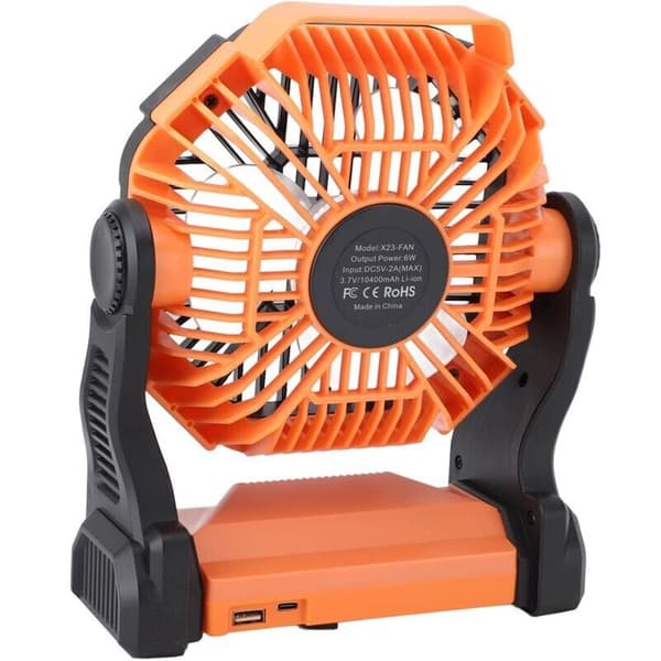 Ventilatorbatteri til camping 10000mAh. Kraftfuld støjsvag med LED-lys. Genopladelig USB-ventilator til telt, udendørs, kontor, bord