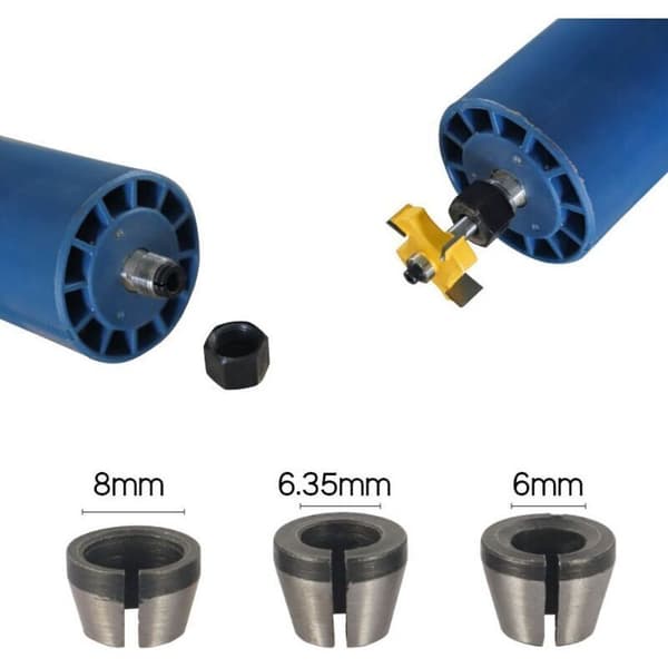 Fræsepatron - Sæt med 8. Spændepatron til fræser (6 mm. 6.35 mm. 8 mm). Spændetang til overfræser