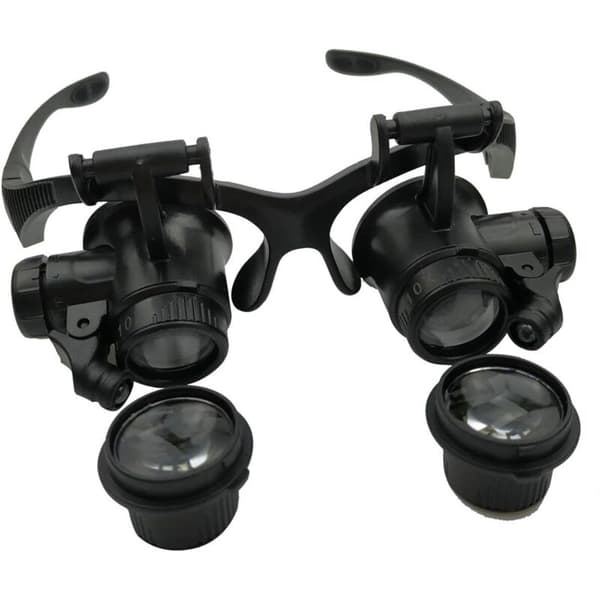 Beijiyi – Belyste forstørrelsesglas med 2 LED-lys – 8 udskiftelige linser 2,5X til 25X – Hovedmontering til reparation og læsning