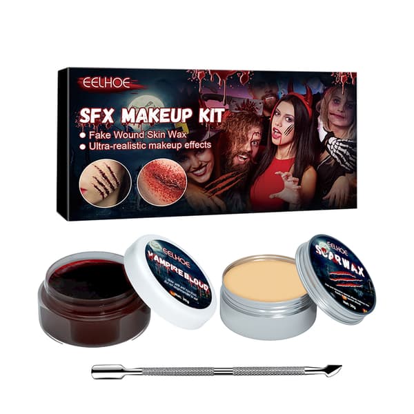 SFX Makeup-sæt med ar-voks og kunstig blodgel til Halloween og cosplay