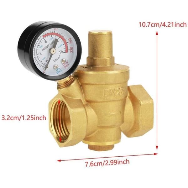 Trykregulator. DN25 Justerbar Messing Holdbar Vandtryksreducerende Regulator + Metrisk Kanal (1.6MPa)