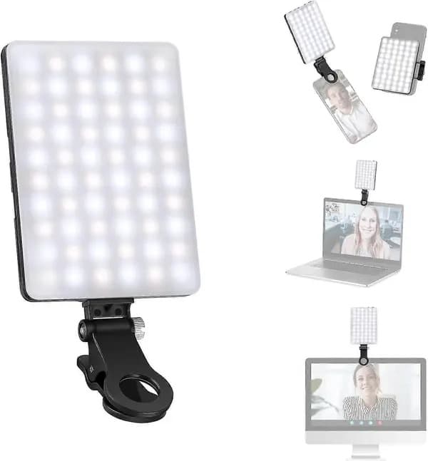 NEEWER Selfie-lys med front- og bagtelefonclips - 60 LED, 2000mAh, CRI 95+, 3 lystilstande