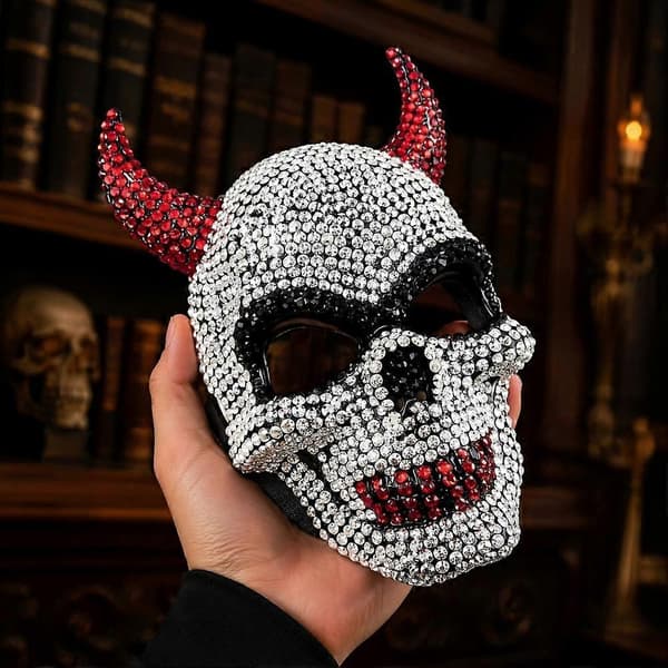 Demonisarvimaski Halloween Strassinaamio Kiiltävä Jäljitelmä Demonisarvimaski Kevyt Juhlamaski