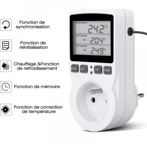 Termostatstik. Temperaturregulator. Programmerbar digital timer med probe. Termostatstik til drivhus/akvarievarmer (1 stk).