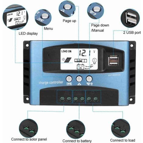 100A MPPT Solar Charge Controller, 98% konverteringseffektivitet, LCD-display, overbelastnings- og kortslutningsbeskyttelse