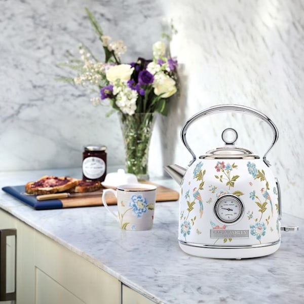 Elkettle - Laura Ashley - Elveden Vit - 1,7L, rostfritt stål, snabb kokning, indikator, integrerad termometer Mång