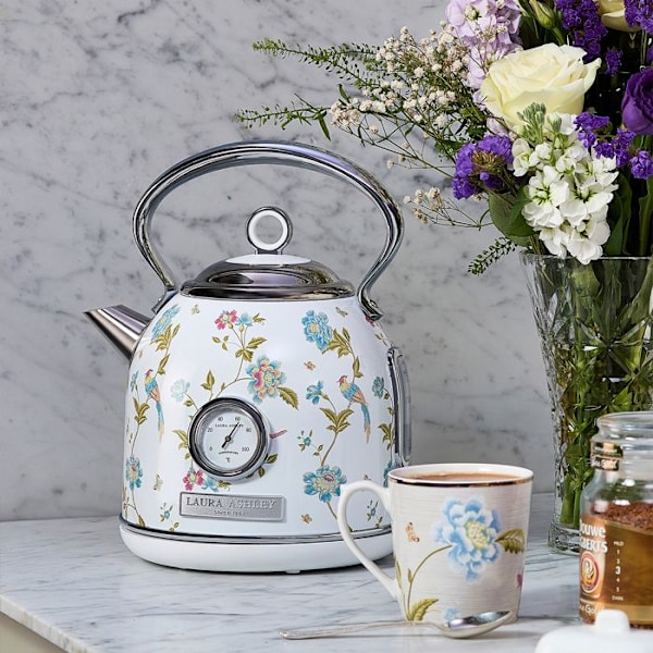 Elkettle - Laura Ashley - Elveden Vit - 1,7L, rostfritt stål, snabb kokning, indikator, integrerad termometer Mång