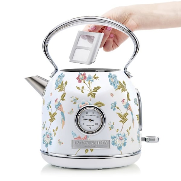 Elkettle - Laura Ashley - Elveden Vit - 1,7L, rostfritt stål, snabb kokning, indikator, integrerad termometer Mång