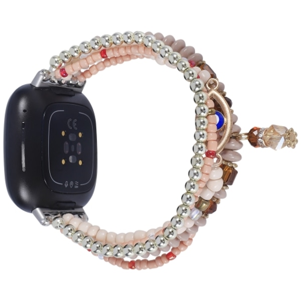 För Fitbit Versa 3 / Sense Ögonpärlkedja Klockarmband-FS2--AD3- Light Coffee