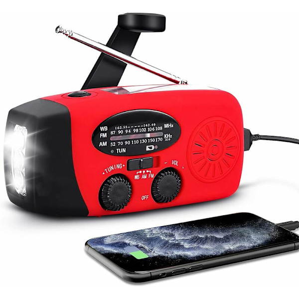 Dynamo Radio, BR-Vie 2000mAh AM/FM/NOAA Solar Håndsving Radio, Bærbar Nødradio Lommelygte Mobiltelefon Oplader, SOS til Udendørs Nødsituation-AD4-